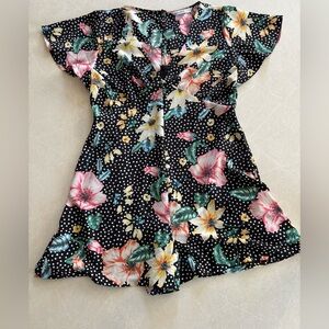 Zara Floral Black Polka Dot Shorts Romper Flowy Short Sleeve Size Medium